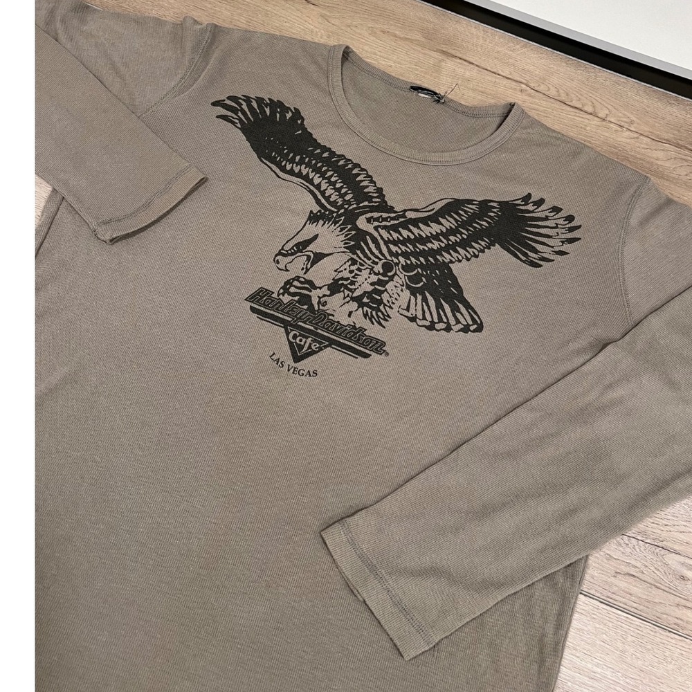 Harley Davidson Las Vegas Eagle Thermal Long Sleeve Shirt Waffle Knit Brown